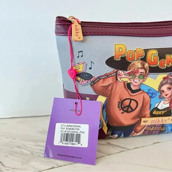 Nikky By Nicole Lee Cosmetic Pouch Bag Pop Generation Gray/Burgundy - Picture 5 of 8